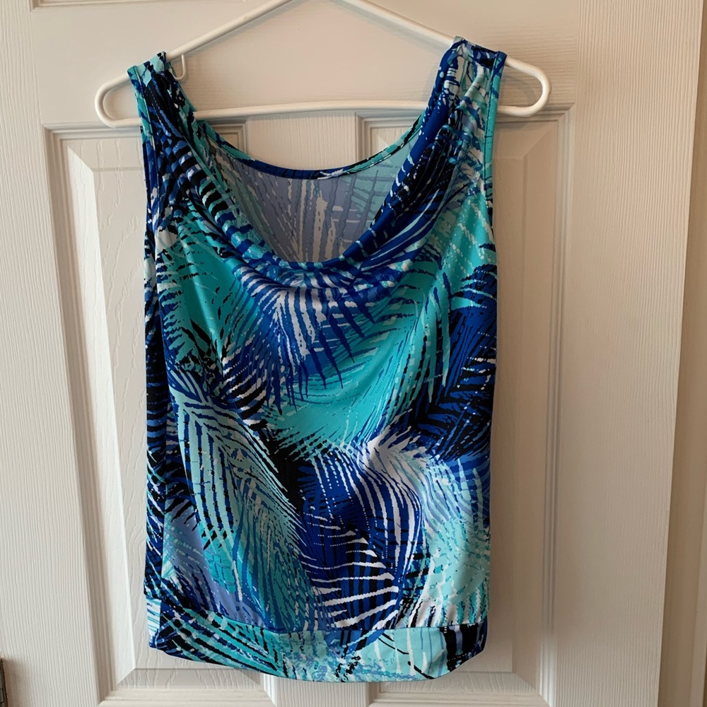 Tropical cowl neck sleeveless top